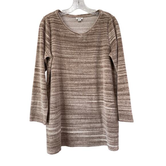 J.Jill Sweaters - Pure Jill J Jill V-neck Tan Space Dye Velour Tunic Sweater Pockets Size M Luxury